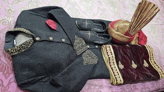 Groom Jet black  Sherwani by hand embroidery stitched