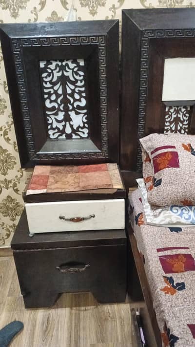 “Wooden Bed with Dressing for Sale (Without Mattress)”