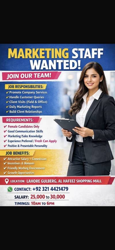 Female Staff for Marekting