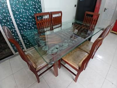 Pure wood 6 chairs with dinning table just like brand new