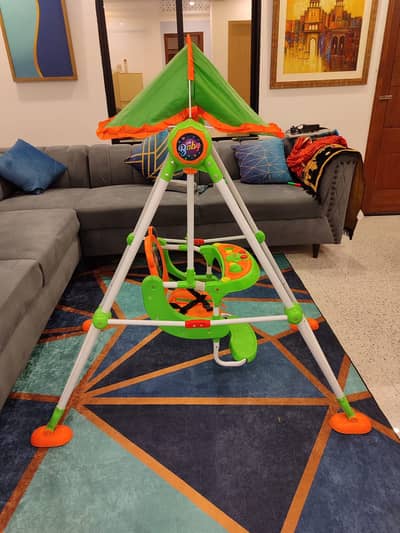 Kids Folding Swing with Seat Belt, Music, Lights & Sun Shade