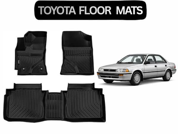 Toyota Corolla 1987–1994 Custom Fit Floor Mats | 3 Pcs Black Rubber Coated | Waterproof & Anti-Slip
