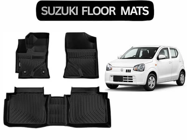 Suzuki Alto 2019–2022 Custom Fit Floor Mats | 3 Pcs Black Rubber Coated | Waterproof & Anti-Slip