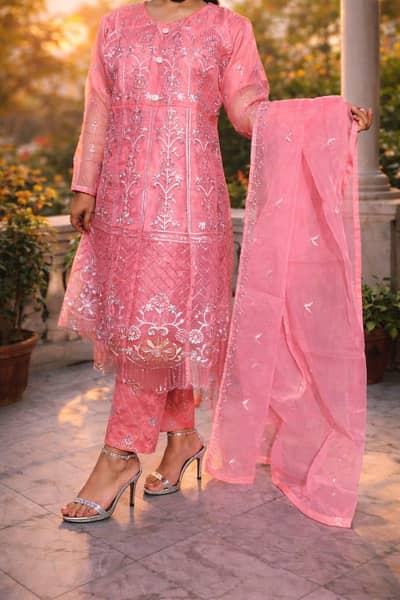 Most beautiful pink dress with silver work