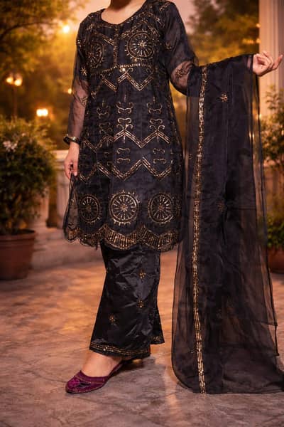 wedding and party wear black dress with golden work