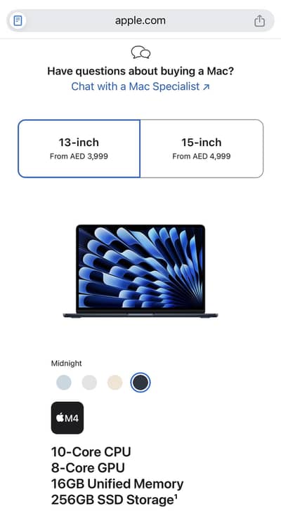 Macbook Air M4 16gb 256gb 13 inch Midnight Blue 2025 Model