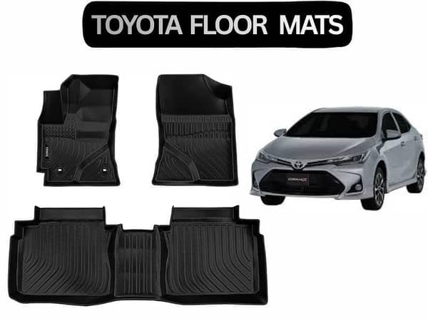 Toyota Corolla 2014–2023 Custom Fit Floor Mats | 3 Pcs Black Rubber Coated | Waterproof & Anti-Slip