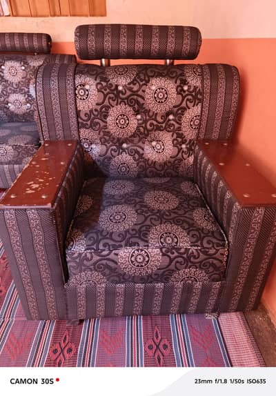5 Seater Stylish Sofa Set  Dark Brown & Grey Pattern