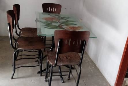 Iron Rord Dining Table Set with 04 Wooden Chair