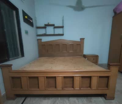 Wooden light brown King size bed ,3 door almari and Dressing table