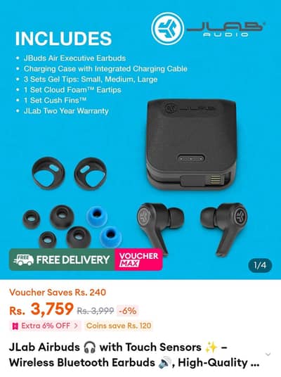 JLAB airpords wireless black colour used 100% okay