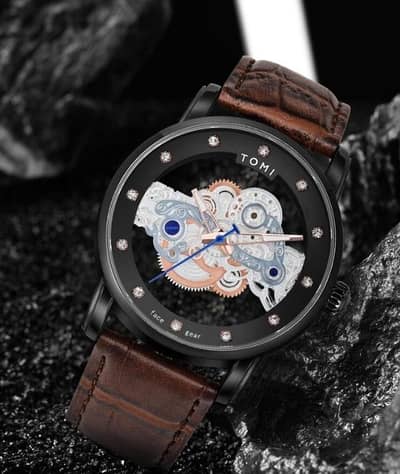 TOMI Luxury Skeleton Watch – Premium Leather Strap & Elegant Design