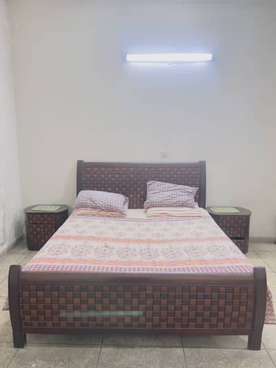 Wooden Bed with Side Tables and Dressing Table