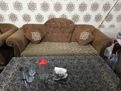 Luxury curved wavy sofa Set 6 Seater for Sale in Lahore Brown & Golden