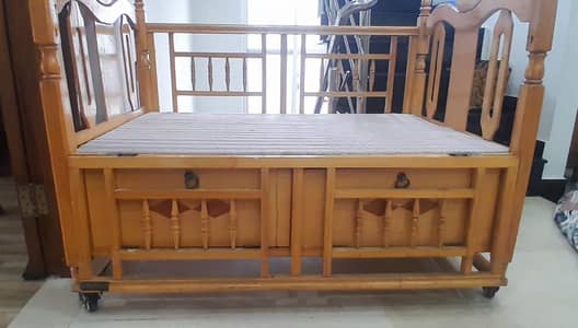 Baby wooden cot with cradle and mattress
