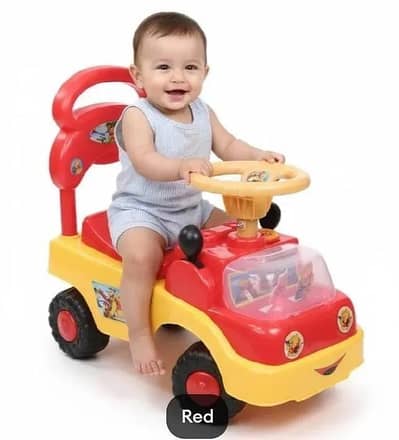 kids riding car with wide, long back support including lights music.
