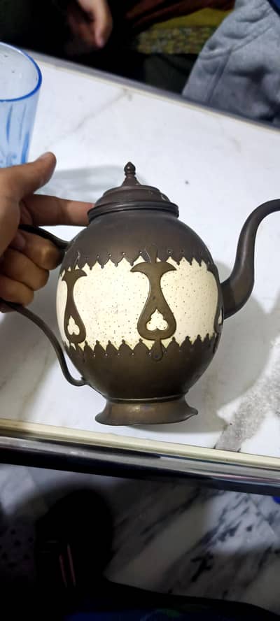 Real ostrich egg teapot showpiece