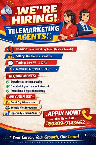 WE’RE HIRING TELEMARKETING AGENTS!