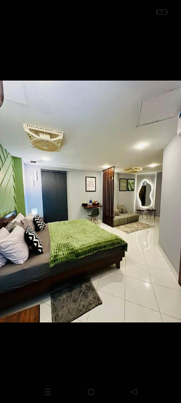 Per day full furnished 1 bed studio available for rent in bahria town karachi 03069067141