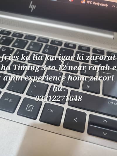 Fries ka lia karigar ki zarorat ha 03312271648