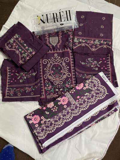 nureh 3 pc embroidered dress on zari khadder