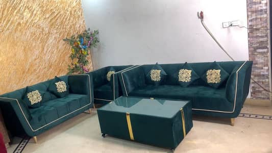 Sofa Set 6 Seater Green + Table