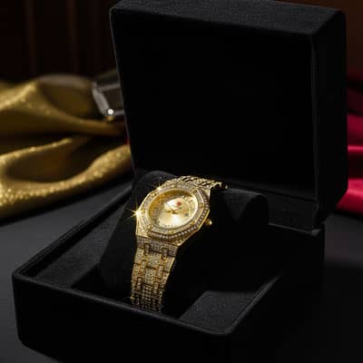 Gold Diamond-Studded Wrist Watch