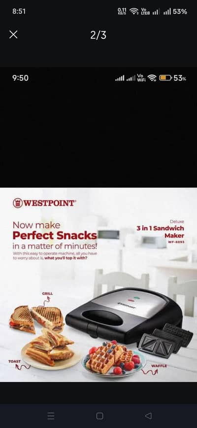 west point sandwich Maker 3 in 1 . brand new box pack with warranty.