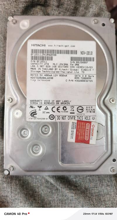 2 tb hard disk Hitachi company 100% health