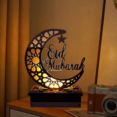 Laser Cut Eid Mubarak Decorations Wooden with LED Lights Style