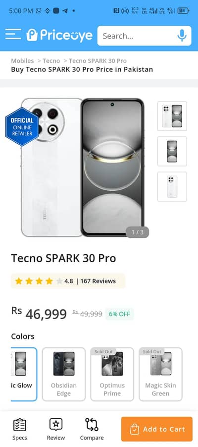 Tecno Spark 30 Pro 8 GB 128GB 108 MP Camera