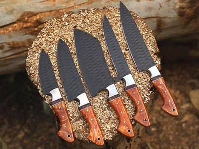 Handmade  5 Pcs kitchen set with black coated Blades - Razor Sharp