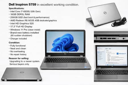 Dell Inspiron 5759 i7 | 16GB RAM | 256GB SSD | 4GB GPU | New Battery