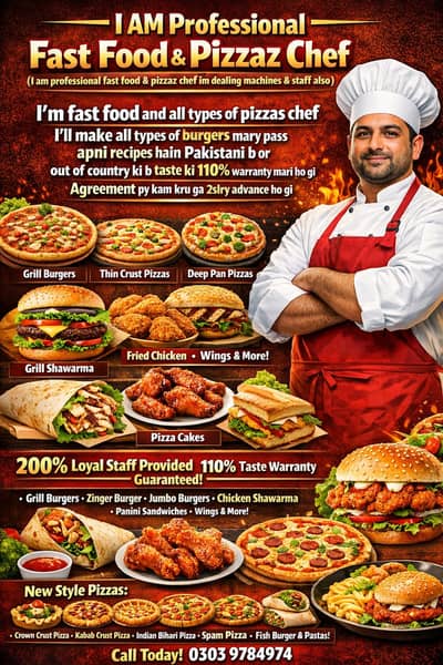 Im Professional Fast Food & Pizzaz Chef| Dealing machines & Staff Also