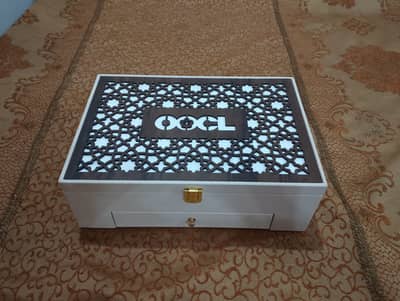 Luxury wooden gift box with elegant Islamic laser cut design, premium