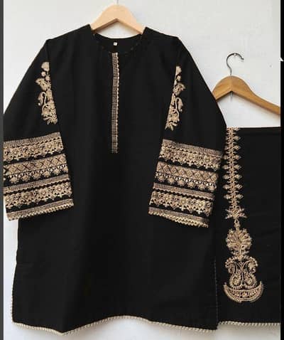 2 pcs women stitched katan silk zari tilla embroidered suit