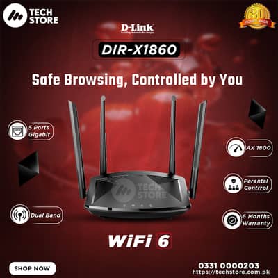 D link Smart Gigabit Router DIR-X1860 AX1800 Wi-Fi 6 (Branded Used)