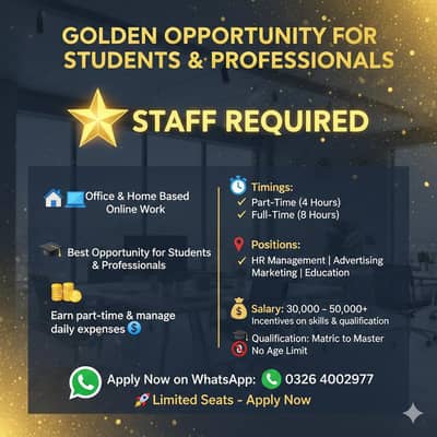 home based, online, Office based, remote work , Lahore Based