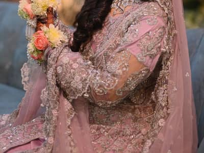 bride designer  suit cherry meroon & walima lilac color good condition