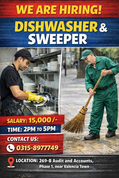 Dishwasher & Sweeper Requried