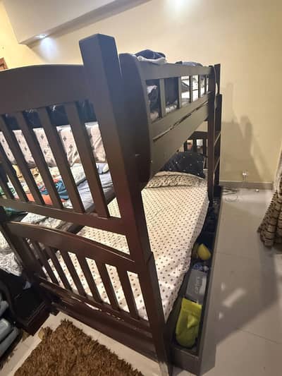 Solid wood bunker bed with mattress