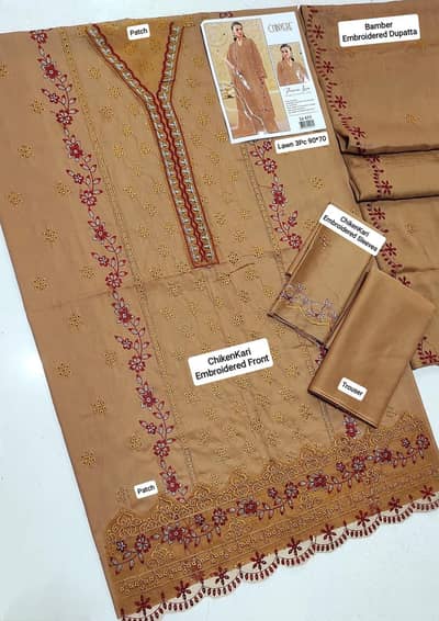 Lawn embroidered  3pc suit
