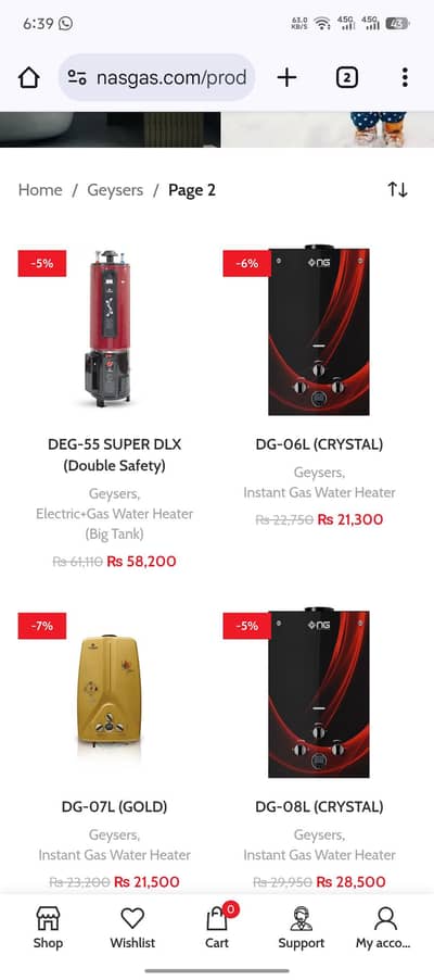 nasgas LPG NG geaser 1year brand warranty