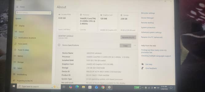 Dell Laptop cori 5 6 generation 8/256