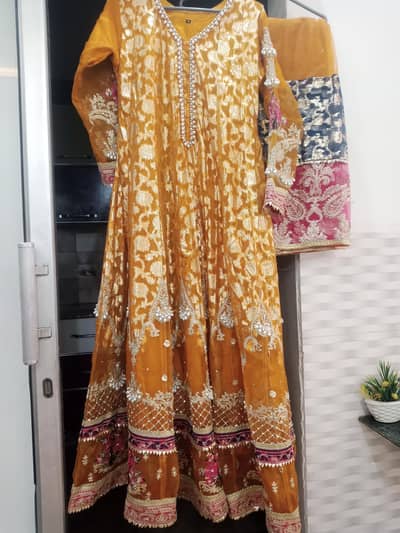 Mustard Fancy Embroidered Maxi / Anarkali Dress for weddings