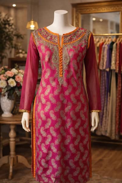 Urgent sale Branded pink kurti umer saeed designer kurti