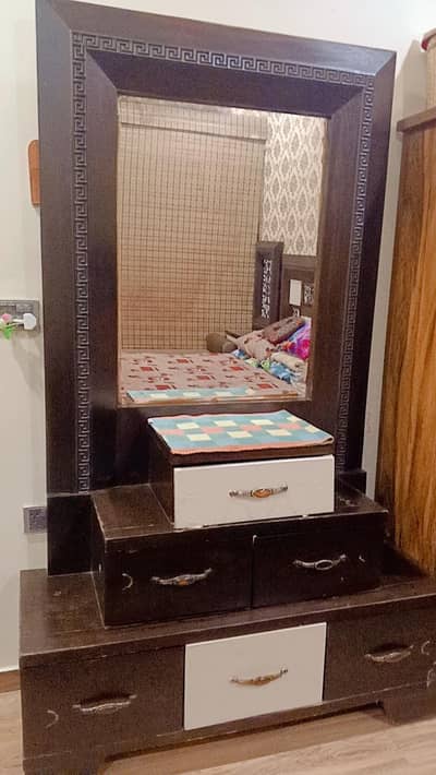 “Wooden Bed with Dressing for Sale (Without Mattress)”