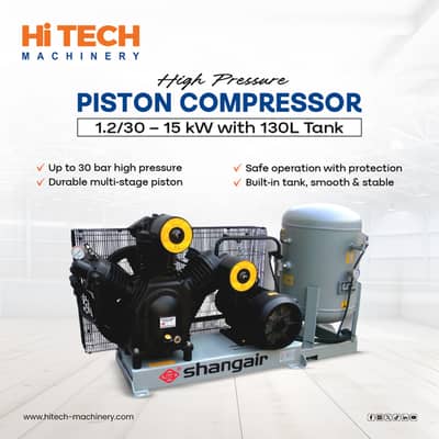 High Pressure Piston Compressor 1.2/30 – 15 kW with 130L Tank