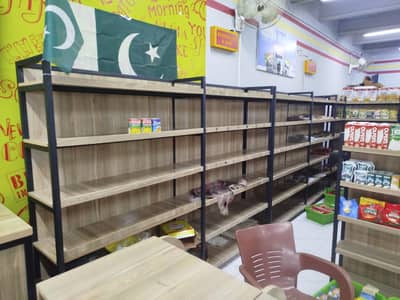 Wooden Metal Grocery Racks Shelves Heavy Built