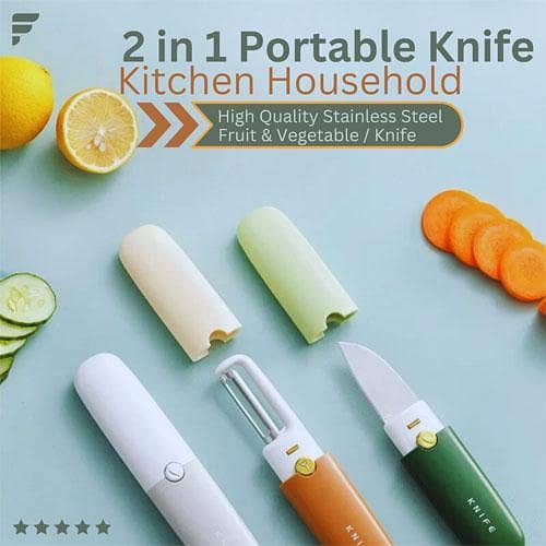 High Quality Portable Small 2-in-1 Fruit Knife & Peeler Set Multifunctional Stainless Steel Peeler and Knife with Easy-to-Hold Dual Grip, Including Vegetable Knife, Multicolor Protective Case, and Creative Dual-use for Vegetables and Fruits in pakistan